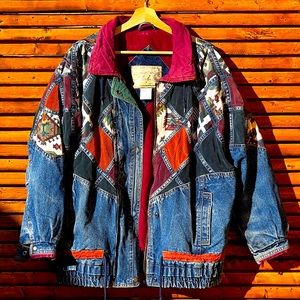 VTG Denim IZZI aztec print corduroy patchwork jacket. Rugged All Time Originals